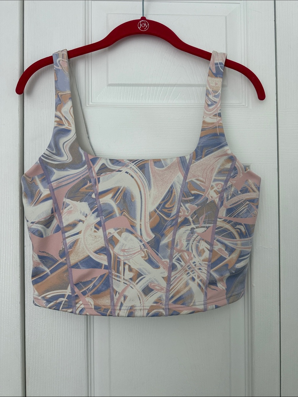 IVL Abstract Swirl Square-Neck Crop Top - Pink, Blue & Cream size 12